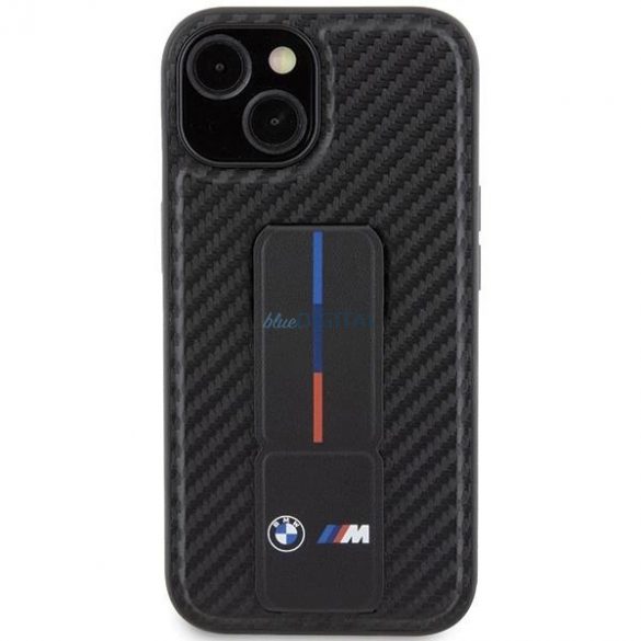 Husa BMW Grip Stand Smooth & Carbon pentru iPhone 15 - neagra