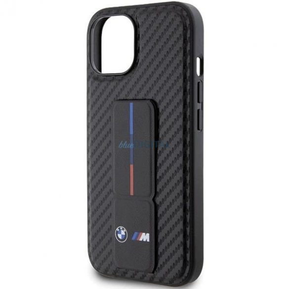 Husa BMW Grip Stand Smooth & Carbon pentru iPhone 15 - neagra