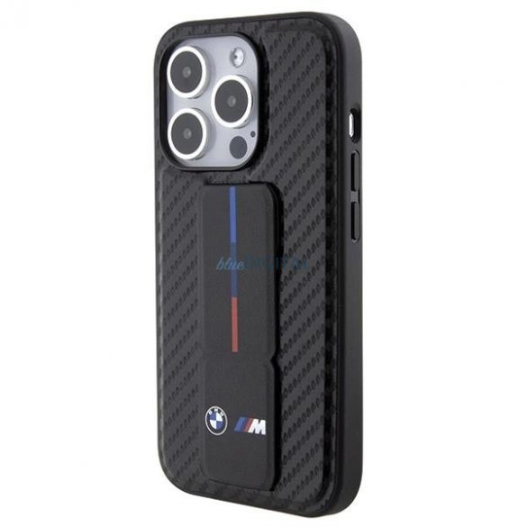 Husa BMW Grip Stand Smooth & Carbon pentru iPhone 15 Pro - neagra