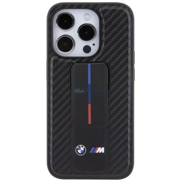 Husa BMW Grip Stand Smooth & Carbon pentru iPhone 15 Pro - neagra