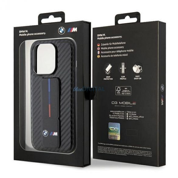 Husa BMW Grip Stand Smooth & Carbon pentru iPhone 15 Pro - neagra