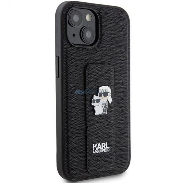 Husa Karl Lagerfeld Gripstand Saffiano Karl&Chouppette Pins pentru iPhone 15 - neagra