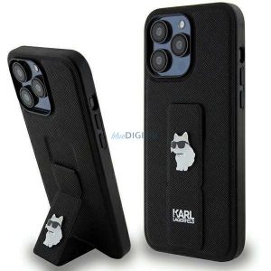 Husa Karl Lagerfeld Gripstand Saffiano Choupette Pins pentru iPhone 13 Pro / 13 - Negru