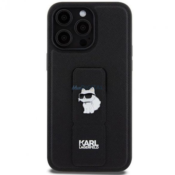 Husa Karl Lagerfeld Gripstand Saffiano Choupette Pins pentru iPhone 13 Pro / 13 - Negru