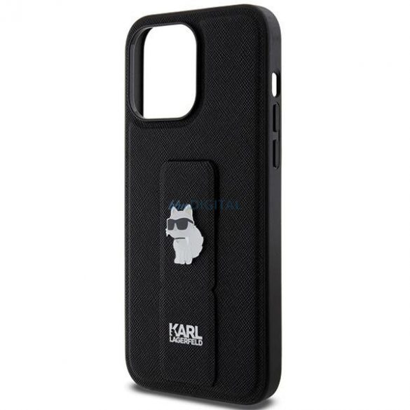 Husa Karl Lagerfeld Gripstand Saffiano Choupette Pins pentru iPhone 13 Pro / 13 - Negru