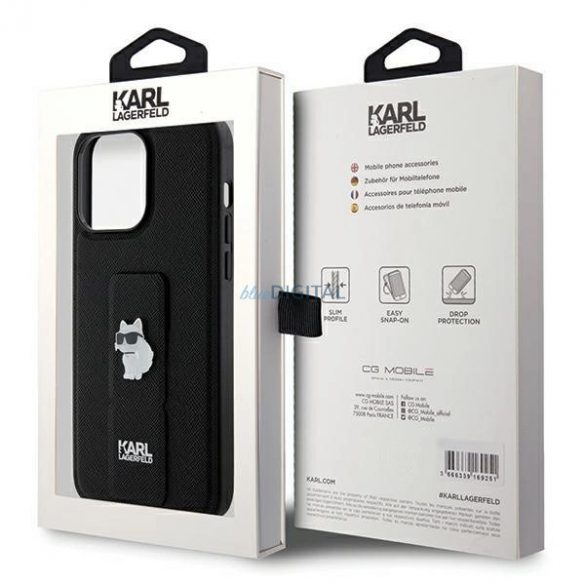 Husa Karl Lagerfeld Gripstand Saffiano Choupette Pins pentru iPhone 13 Pro / 13 - Negru