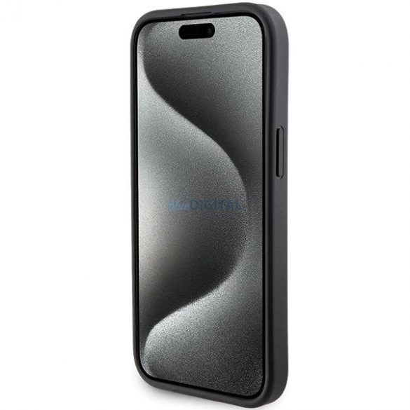 Husa Karl Lagerfeld Gripstand Saffiano Choupette Pins pentru iPhone 15 Plus / 14 Plus - Negru