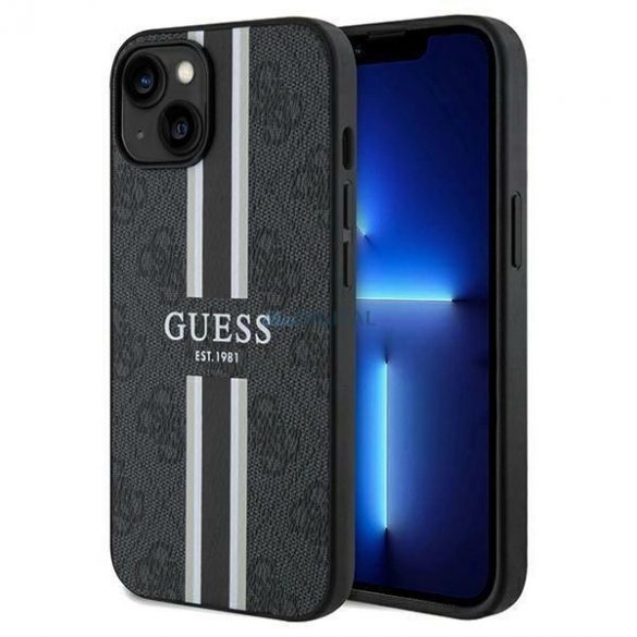 Husă Guess 4G Printed Stripes MagSafe pentru iPhone 15/14/13 - neagră