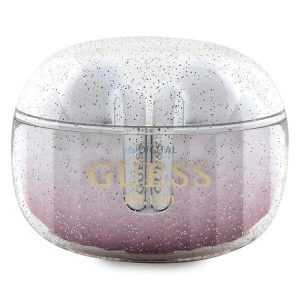 Căști Bluetooth Guess Glitter Gradient TWS + stație de andocare - roz