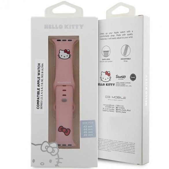 Curea de cap Hello Kitty din silicon pentru Apple Watch 42/44/45/49 mm - roz