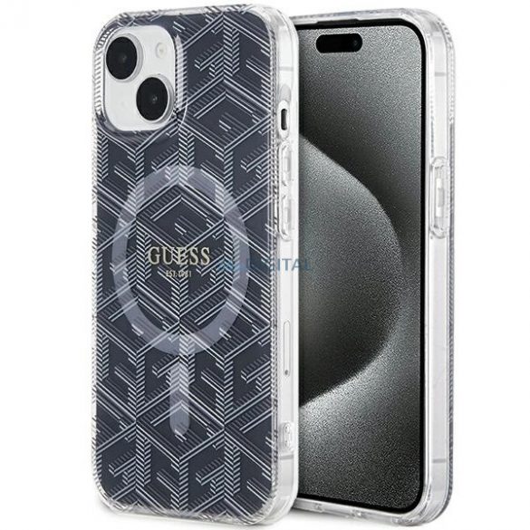 Husa Guess IML GCube MagSafe pentru iPhone 15 Plus / 14 Plus - neagra