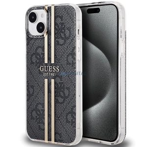 Husa Guess IML 4G Gold Stripe pentru iPhone 15/14/13 - neagra