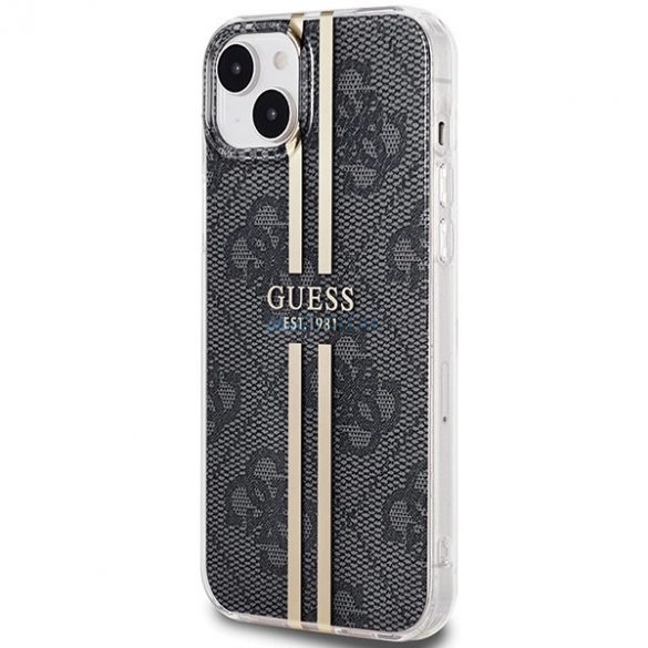 Husa Guess IML 4G Gold Stripe pentru iPhone 15/14/13 - neagra