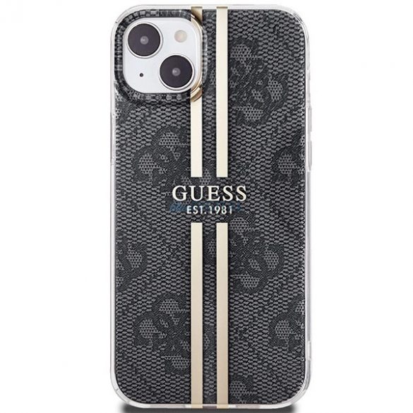 Husa Guess IML 4G Gold Stripe pentru iPhone 15/14/13 - neagra