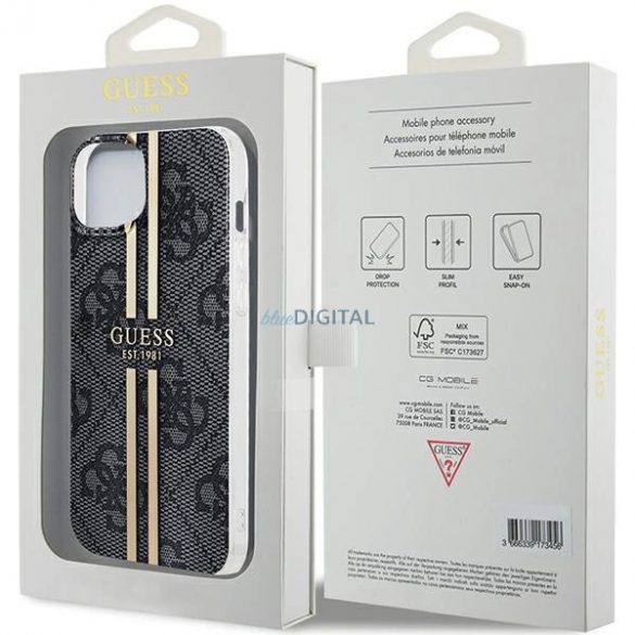 Husa Guess IML 4G Gold Stripe pentru iPhone 15/14/13 - neagra