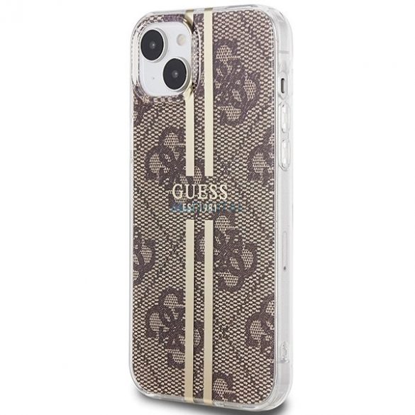 Husa Guess IML 4G Gold Stripe pentru iPhone 15 / 14 / 13 - maro