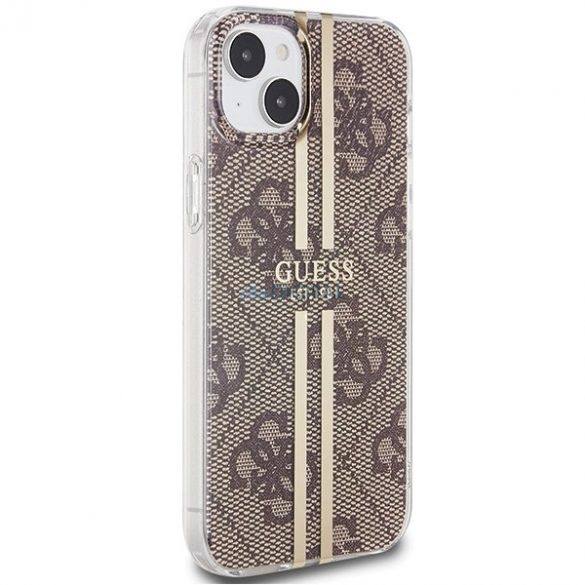 Husa Guess IML 4G Gold Stripe pentru iPhone 15 / 14 / 13 - maro