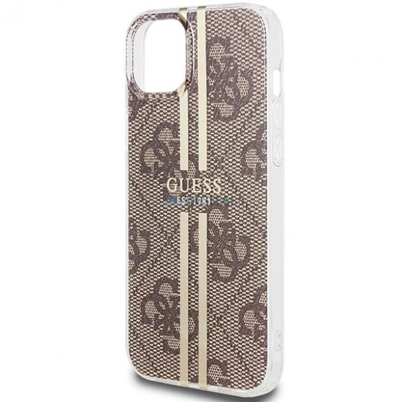 Husa Guess IML 4G Gold Stripe pentru iPhone 15 / 14 / 13 - maro