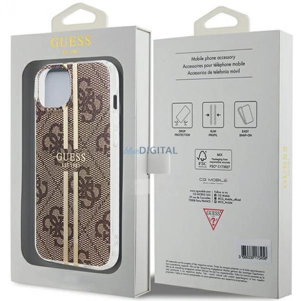 Husa Guess IML 4G Gold Stripe pentru iPhone 15 / 14 / 13 - maro