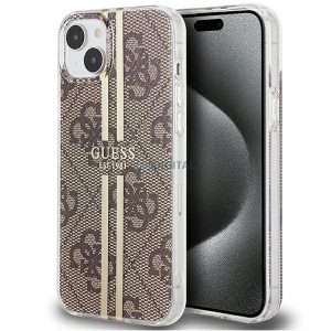 Husa Guess IML 4G Gold Stripe pentru iPhone 15 Plus / 14 Plus - maro