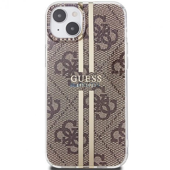 Husa Guess IML 4G Gold Stripe pentru iPhone 15 Plus / 14 Plus - maro