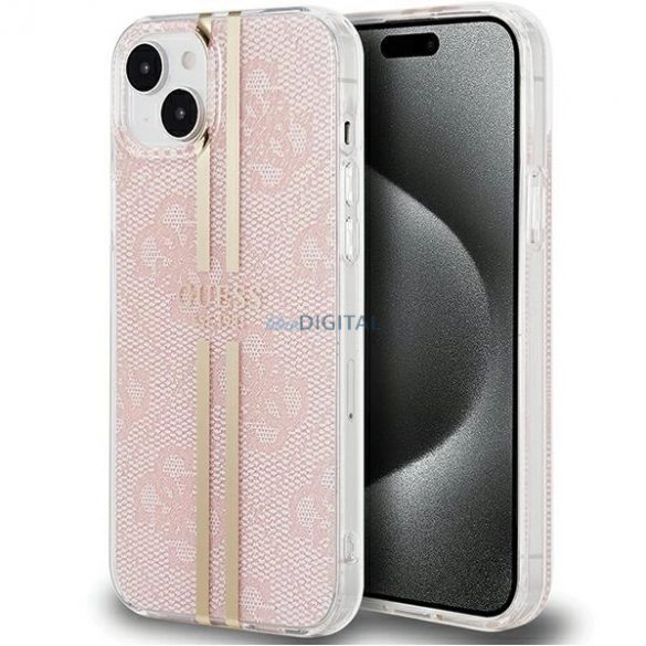 Husă Guess IML 4G Gold Stripe pentru iPhone 15 / 14 / 13 - roz