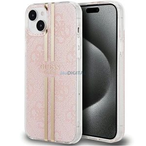 Husa Guess IML 4G Gold Stripe pentru iPhone 15 Plus / 14 Plus - roz