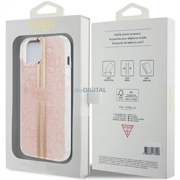 Husa Guess IML 4G Gold Stripe pentru iPhone 15 Plus / 14 Plus - roz