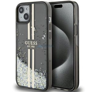 Husa Guess Liquid Glitter Gold Stripes pentru iPhone 15 / 14 / 13 - neagra