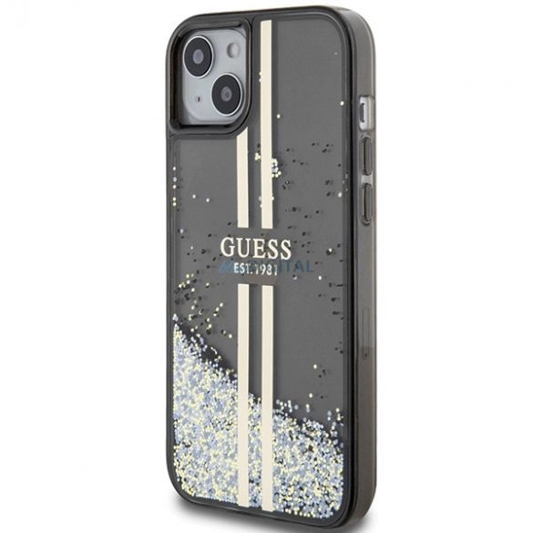 Husa Guess Liquid Glitter Gold Stripes pentru iPhone 15 / 14 / 13 - neagra