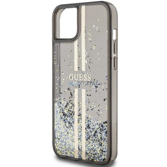 Husa Guess Liquid Glitter Gold Stripes pentru iPhone 15 / 14 / 13 - neagra