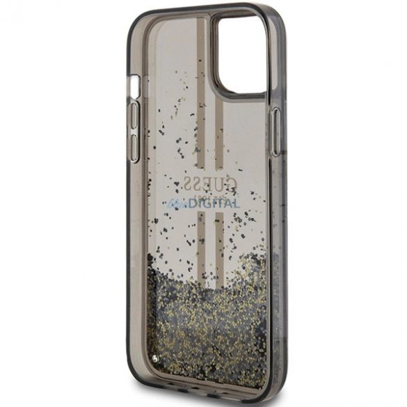 Husa Guess Liquid Glitter Gold Stripes pentru iPhone 15 / 14 / 13 - neagra