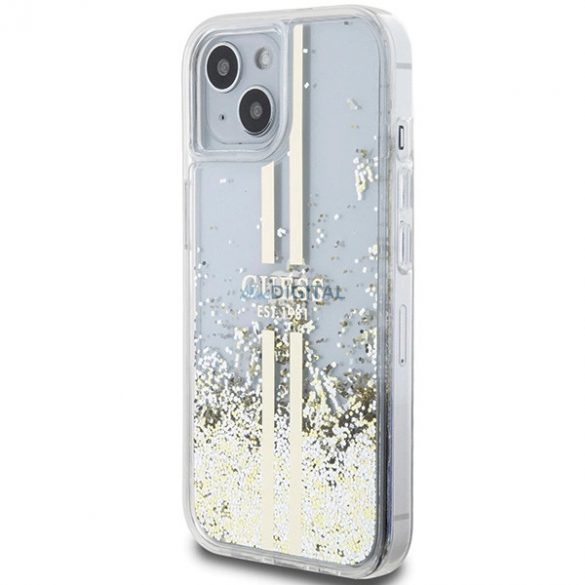 Husa Guess Liquid Glitter Gold Stripes pentru iPhone 15 / 14 / 13 - transparenta