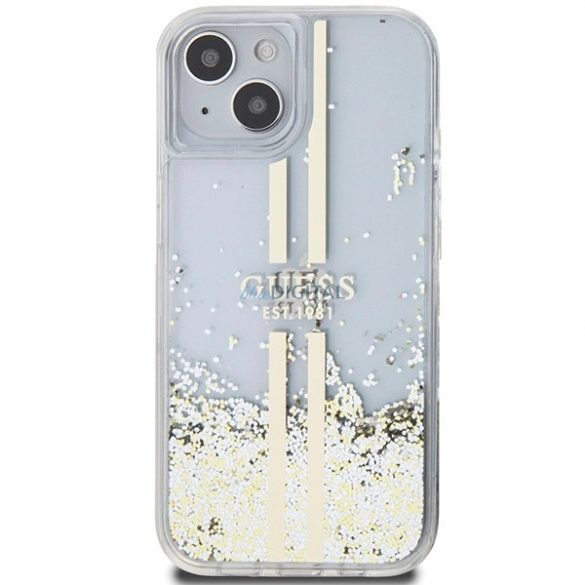 Husa Guess Liquid Glitter Gold Stripes pentru iPhone 15 / 14 / 13 - transparenta