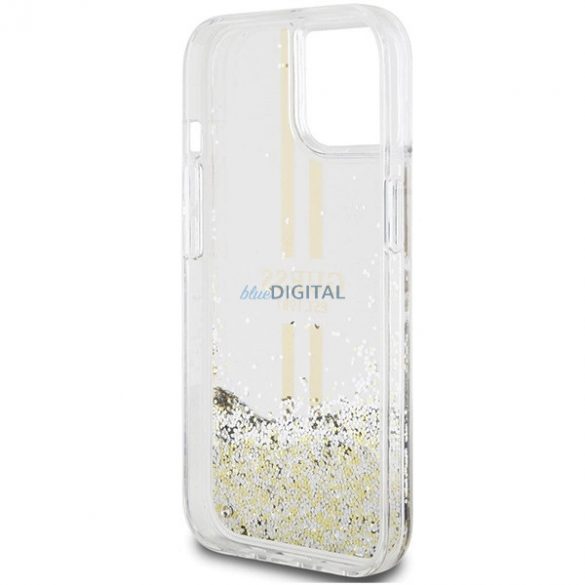 Husa Guess Liquid Glitter Gold Stripes pentru iPhone 15 / 14 / 13 - transparenta