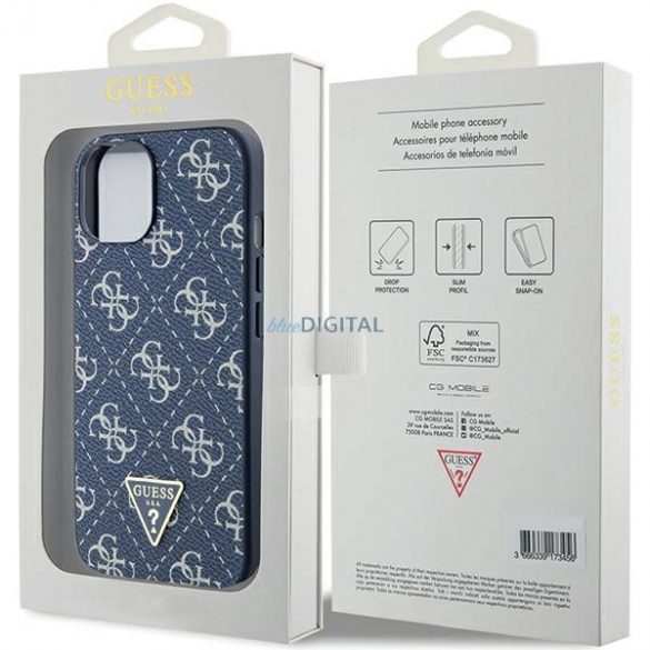 Husă Guess 4G Triangle Metal Logo pentru iPhone 15/14/13 - Albastru