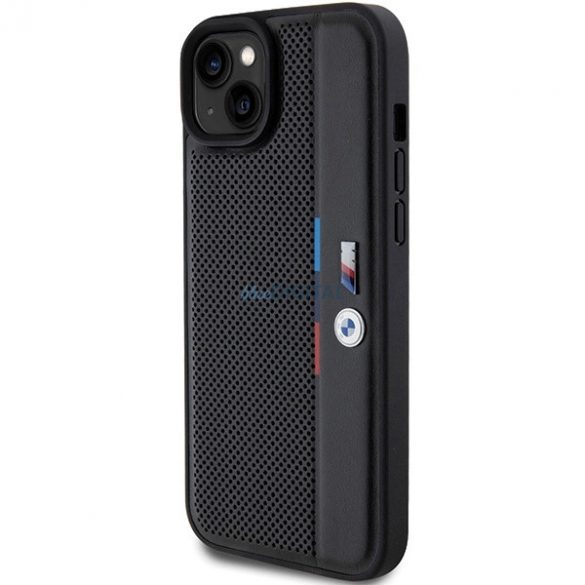 Husa BMW Perforated Tricolor Line pentru iPhone 15 / 14 / 13 - neagra