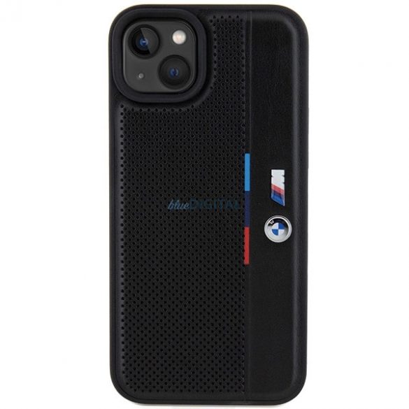 Husa BMW Perforated Tricolor Line pentru iPhone 15 / 14 / 13 - neagra