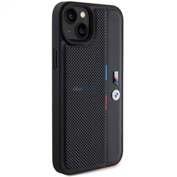 Husa BMW Perforated Tricolor Line pentru iPhone 15 / 14 / 13 - neagra