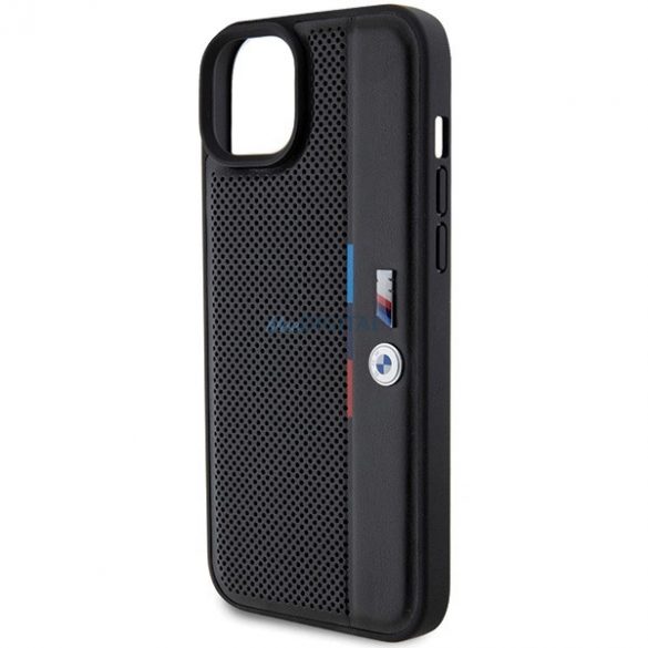 Husa BMW Perforated Tricolor Line pentru iPhone 15 / 14 / 13 - neagra