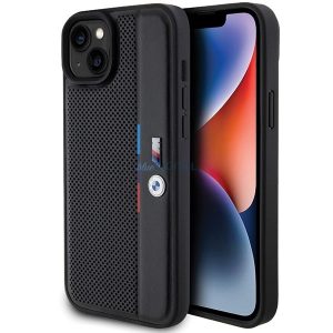 Husa BMW Perforated Tricolor Line pentru iPhone 15 Plus / 14 Plus - neagra