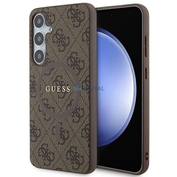 Husă Guess 4G Collection Leather Metal Logo MagSafe pentru Samsung Galaxy S24+ - maro