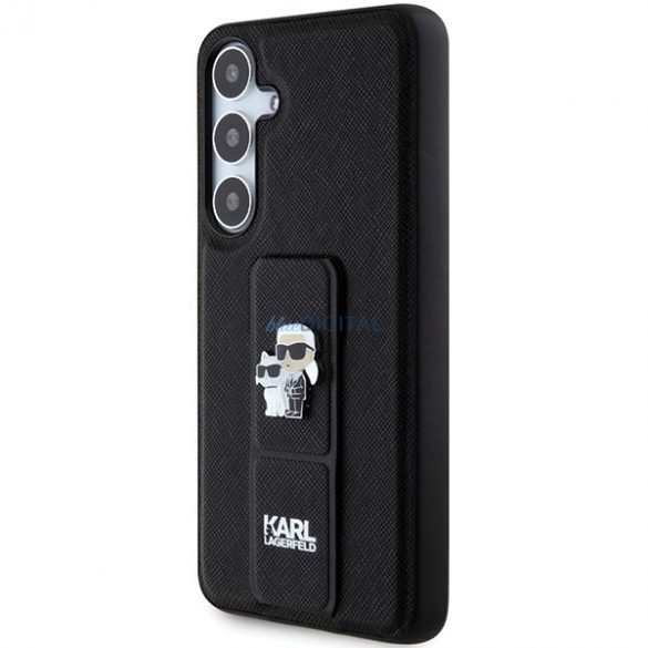 Husa Karl Lagerfeld Gripstand Saffiano Karl&Choupette Pins pentru Samsung Galaxy S24 - neagra