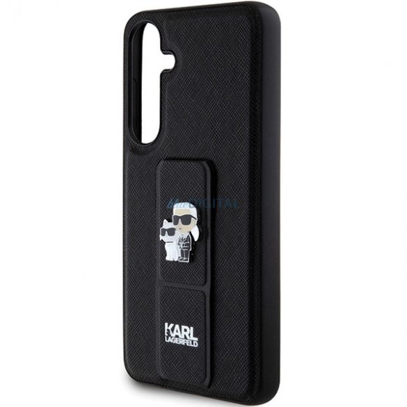 Husa Karl Lagerfeld Gripstand Saffiano Karl&Choupette Pins pentru Samsung Galaxy S24 - neagra