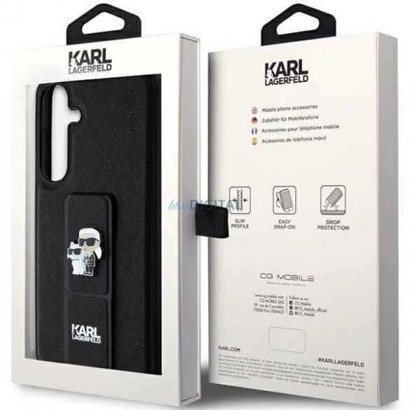 Husa Karl Lagerfeld Gripstand Saffiano Karl&Choupette Pins pentru Samsung Galaxy S24 - neagra