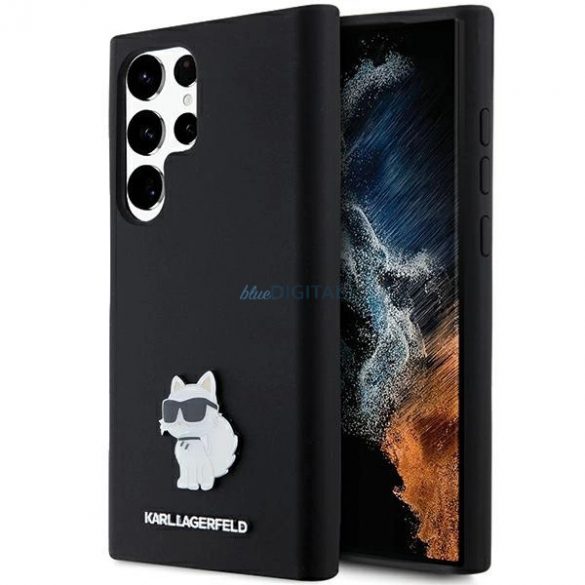 Husa Karl Lagerfeld Silicon Choupette Metal Pin pentru Samsung Galaxy S23 Ultra - neagra