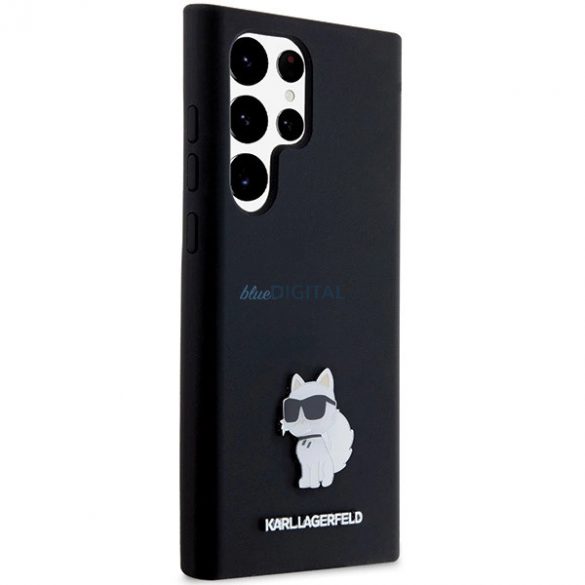 Husa Karl Lagerfeld Silicon Choupette Metal Pin pentru Samsung Galaxy S23 Ultra - neagra