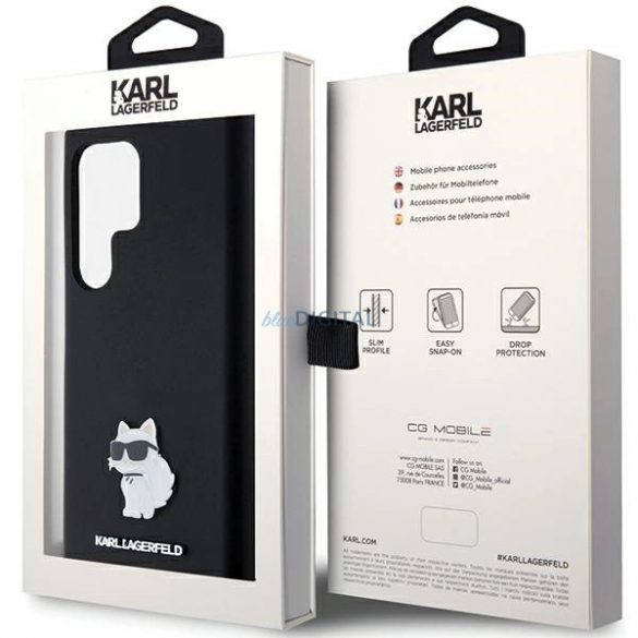 Husa Karl Lagerfeld Silicon Choupette Metal Pin pentru Samsung Galaxy S23 Ultra - neagra