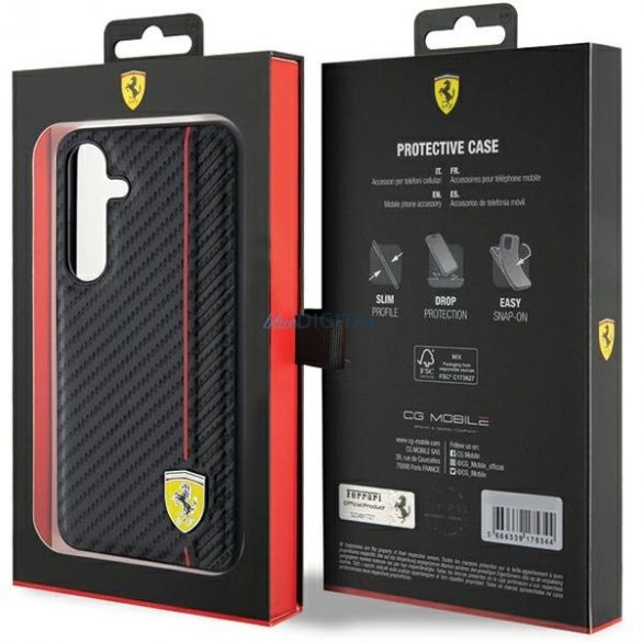 Husă Ferrari Carbon Printed Line pentru Samsung Galaxy S24 - neagră