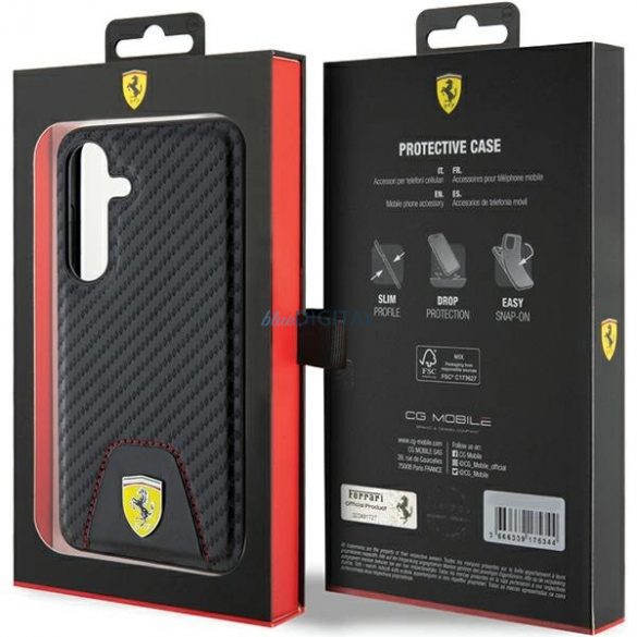 Husă de jos cu cusut Ferrari Carbon pentru Samsung Galaxy S24 - neagră